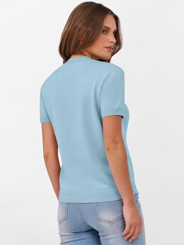 Image of ANRABESS Womens Short Sleeve Sweaters Wool Blend Crew Neck Sweater Shirts Business Casual Work Tops 2026 Summer Outfits