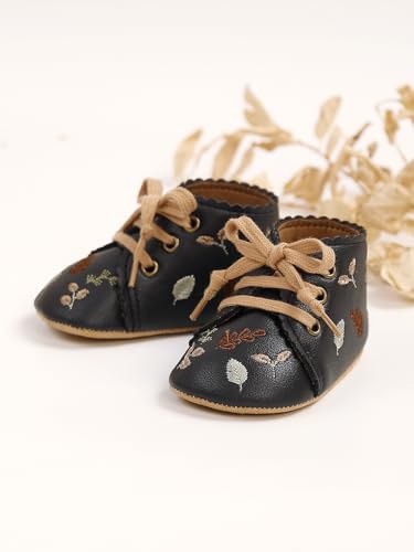 Baby Boys Girls High Top Ankle Shoes, Newborn Embroidery Pu Leather First Walkers Shoes2