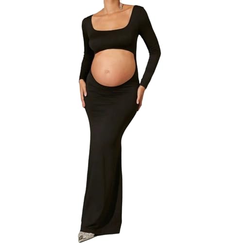 Generico Vestido de Fotografía de Maternidad con Corte - Vestido Largo Ajustado con Cuello Cuadrado y Espalda Descubierta Que Revela La Panza, 4, S