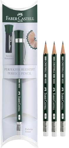 Faber-Castell 119037 - Perfekter Bleistift Castell 9000, Härtegrad B, Schaftfarbe: grün (1 stück (1er Pack) + 3 Ersatzbleistifte)