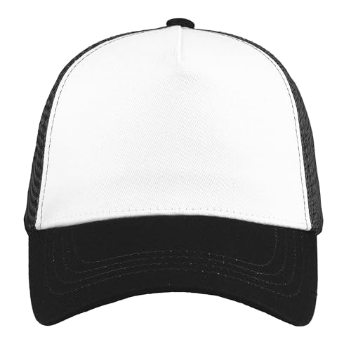 Image of Falari 5-Panel Mesh Baseball Cap, Trucker Hat, Structured Plain Design, Cotton, Adjustable Size