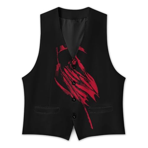 Red Grim Reaper Men's Suit Vest Slim Fit V-Ncek Waistcoat Business Casual Vest3