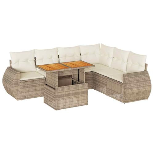 vidaXL Salon de Jardin avec Coussins 7 pcs Beige résine tressée