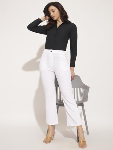 Image of Vogaan Women High Rise High Waist Trousers Flared Korean Style Formal Pants| Elegant Workwear for Office, College & Events