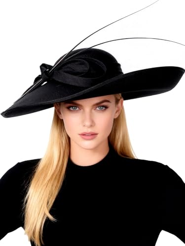 Sombrero Fedora con Ala Ancha para Mujer Negro miniatura 1