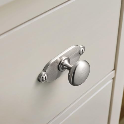 Image of Goo-Ki Brushed Satin Nickel Zinc Alloy Cabinet Large Knob with Backplate - Single Hole Center Cabinet Pull Hardware for Bedroom, Kitchen, 6 Pack(8611-G013)