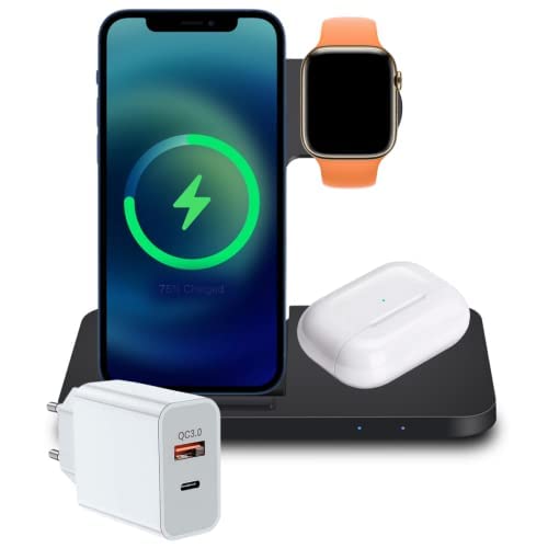 Kit Base Carregador Indução para iPhone 8 em diante + Fonte QC3.0 (3 em 1)