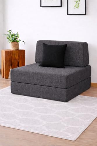 Image of Coirfit (4-in-1 One Seater Sofa Cum Bed (1 Year Warranty) with Free Cushion | Folding Sofa, Bed, Lounger, Diwan | Removable Washable Cover | Compact & Lightweight -Dark Grey 3x6 Feet
