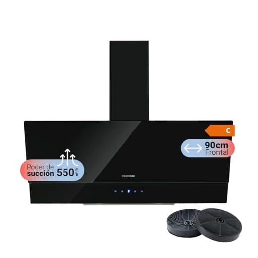 UNIVERSALBLUE | Campana Extractora de Cristal 90cm Negra | Extractor Cocina de Diseño | Control Táctil | Ruido Reducido | Filtros de Aluminio Incluidos| Fácil Limpieza | Fácil Instalación