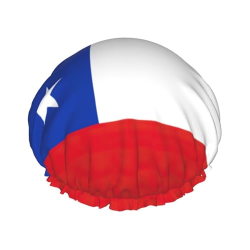 Gorro de ducha de doble capa con estampado de bandera de Chile, reutilizable, ligero, suave y ajustable para mujeres y hombres