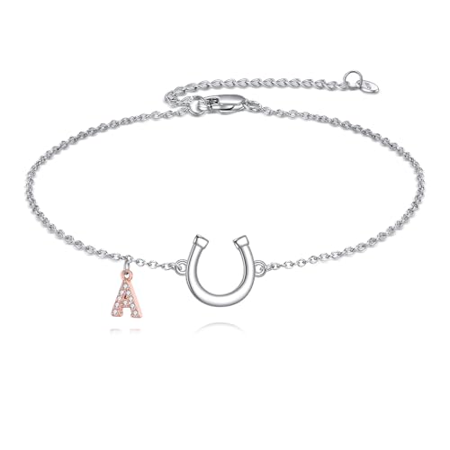 POPLYKE Faith/Horseshoe Initial Bracelet for Women Sterling Silver Jewelry Gifts