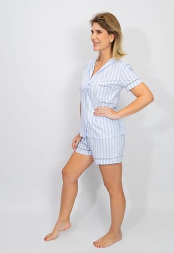 Pijama Algodão Feminino Curto Americano Manga Curta com Botão Botões Verão Adulto indicado Gestante