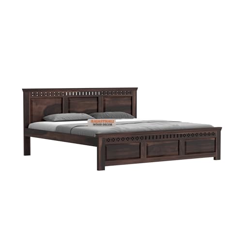 Image of Kuber Sheesham Wood King Size Bed Without Storage (81x74 Inch) | Wooden Double Bed Cot for Bedroom Furniture | Modern Palang Design for Home & Hotels | Walnut Finish