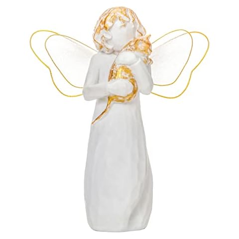 MrMrKura Small Standing Angel Resin Figurine Opening Bible Hand-Painted Figure Sculpted Wings Angel Statue, 7”H Cover