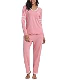 Aiboria Womens Cotton Pajamas Set Long Sleeve Sleepwear Soft Lounge Pjs Set