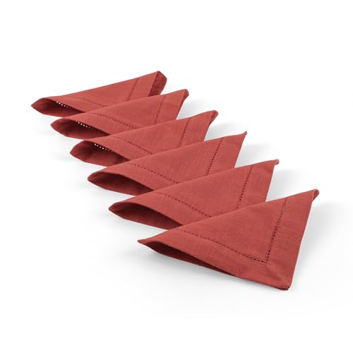 Image of Fingercraft Cotton Cocktail Napkins 6x6 Inches - Set of 12 Reusable Cloth Beverage Coasters with Elegant Ladder Hemstitch - Perfect for Parties, Bars & Home Use (Rust Slub)