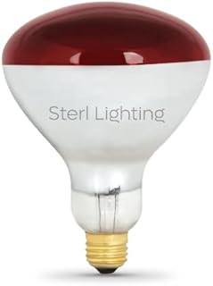 Sterl Lighting – BR40 Red Heat Lamp Bulb. 1 Pack, 120V, 250W, 1000Lm, Dimmable, Reflector, E26 Base, Restaurants, Health Spas, Bathrooms, Swimming Pools, Farms, Pets, Height 6.89 inch. Infrared Bulb