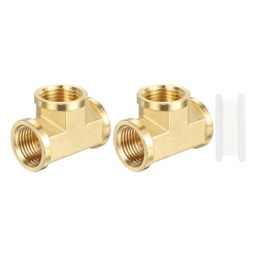 PATIKIL Conexión De Latón En T 2 Piezas 1/2' x 1/2' x 1/2' NPT Hembra Para Tubería De 3 Vías Forjada En Latón Para Agua Gas Refrigeración