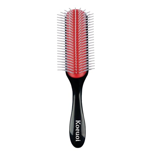 Koeuoi Classic Styling Curly Hair Brush. 9 Row Black Brush for Detangling Separating Shaping. For Women and Men Wet or Dry Hair.