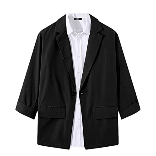 Fashion Men Blazer Solid Color Lapel 3/4 Sleeve One Button Streetwear Leisure Suits Thin Jackets