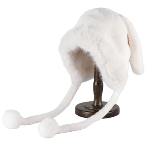 Funny Plush Hat Winter Warm Long Ear Flap Cosplay Party Hat for Teens Adult Sport Headwear Beige