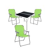 4-TLG. Campingmöbel Set Alu Camping L80xB80xH70cm 1x Campingtisch mit Tragegriff + 3 Campingstühle Lime Stoff Oxfort