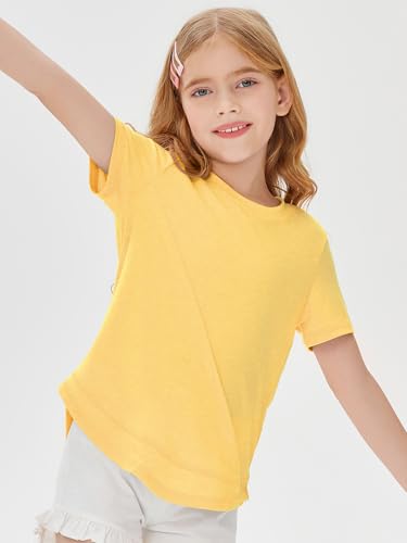 Haloumoning Girls Summer T Shirts Loose Curved Hem Short Sleeve Shirt Athletic Casual Tops Tees 4-14 Years3
