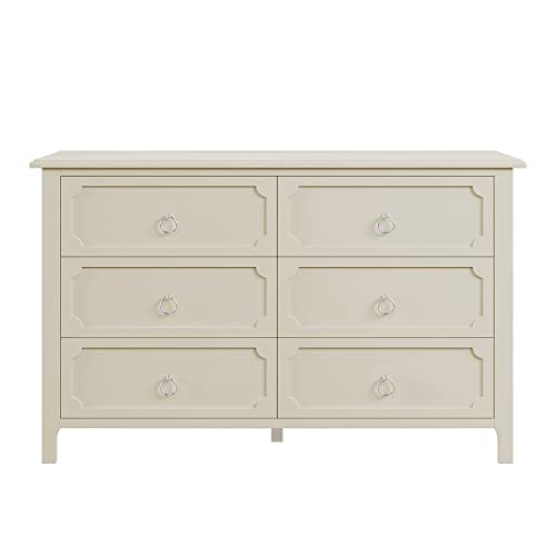 Bitout Milky White Rubber Wooden Top Dresser 6-Large Drawers With Silver Metal Handles, Vanity Chests Cabinet Drawer Organizers For Clothing, Suitable For Living Room, Guest Room, Bedroom,Hallway #TOP5