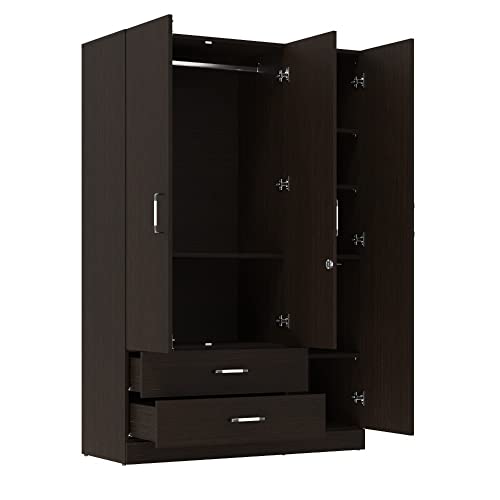 Image of Wakefit Wardrobe | 1 Year Warranty | Engineered Wood Almirah, Cupboard for Clothes Storage | 3 Door, Mirror, 1 Drawer, 1 Hanging Space | Organza Plus - Wenge