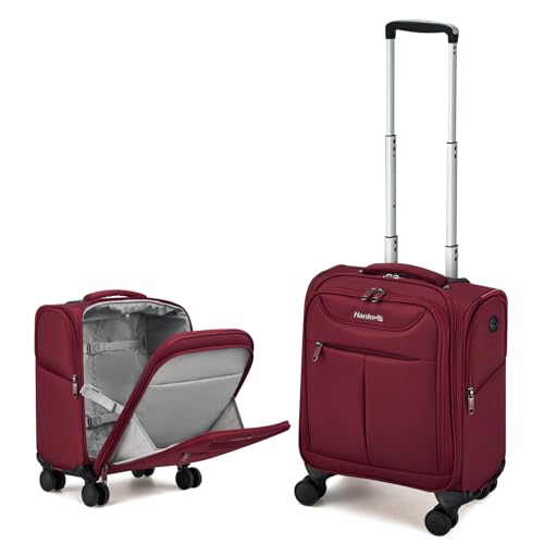 Image of Hanke 45CM Small Soft Shell Cabin Trolley Bags, 8 Silent Spinner Wheels,Charging Port, 8 Storage Compartments, Lightweight Compact Carry-On Luggage for Short Trips & Overnight Use,Burgundy