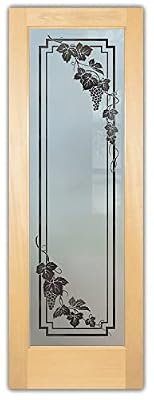 Frosted Glass Pantry Door - Vineyard Grapes Cascade (Element) - 1D Negative Frosted - Grapes & Ivy - 28" x 80" - Book/Slab Door - Maple