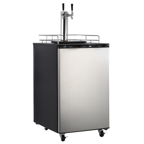 6.1 CF Beer Kegerator, Dual Tap Draft Beer Dispenser, Full Size Stainless Steel Keg Refrigerator With Drip Tray, 32°F- 50°F Temperature Control, 170L