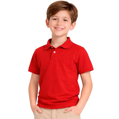 Image of Kids Boys Polo T-Shirt | Half Sleeves | Organic Cotton Rich Bio-Wash Fabric | Ultra Soft & Breathable | Regular Fit | Plain Solid Colour Casual Wear & School Uniform