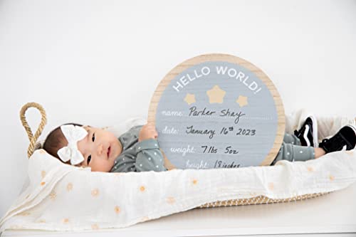 Image of Kate & Milo Hello World Fill-in Wooden Photo Prop with Included Marker, Welcome Baby, New Baby Gift, Gender-Neutral Baby Decor (Pack of 2)