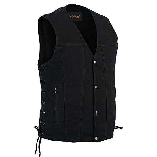 Daniel Smart Biker Vest for Men Motorcycle Blue & Black Denim Vest with Side Laces and Inside Carry Pocket