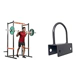 Sunny Health & Fitness Power Zone Strength Rack Power Cage - 455 KG Weight Capacity, Spotter Bar + Unisex’s U-Ring Attachment for Power Racks and Cages – SF-XFA005, Black, One Size