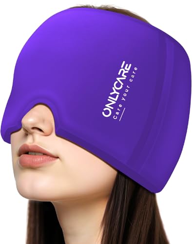 Image of Upgraded Migraine Relief Cap, ONLYCARE Headache Relief Cap, Soothing Migraine Mask, Odorless Gel Ice Head Wrap, Hot & Cold Therapy, Reusable Ice Pack for Tension and Stress Purple