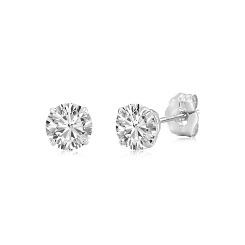 14k White Gold Solitaire Round Cubic Zirconia Stud Earrings with Gold butterfly Pushbacks