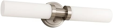 SANTOSTOCK Brushed Nickel Bathroom Light Fixtures, 2-Light Vanity Lights W/White Glass Shade, Modern Sconces Wall Lighting for Mirror Kitchen Bedroom Hallway Living Room, E26 T10 Bulbs(Excluded)