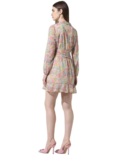 Image of ONLY Floral Printed Shirt Collar Tiered Chiffon Fit & Flare Dress