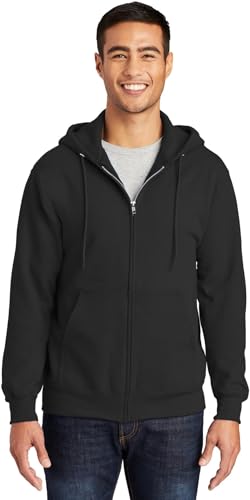 Port & Co TALL Essential Fleece Full-Zip Hooded Sweatshirt-PC90ZHT-LT-Jet Black