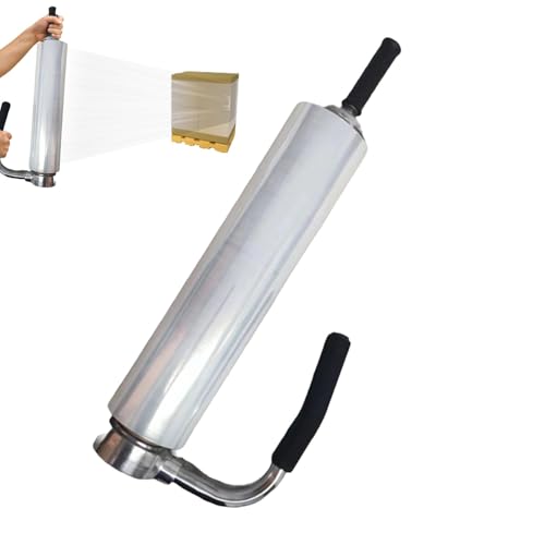 Samuliy Soporte dispensador de envoltura retráctil, soporte de envoltura de ajuste de perilla de resistencia industrial, dispensador de película retráctil de tensión ajustable resistente con mango