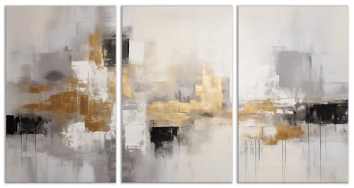 Miniatura 8 de Intelienzos Tres Cuadros Modernos Para Decoracion De Salon 120x61cm, 3 Lienzos De Oro, Estilo Abstracto, Abs 1