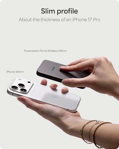Mophie Powerstation Prime Wireless 5K Power Bank - Magnetic Wireless Portable Charger 5,000mAh Internal Battery External Battery Pack Slim Profile Travel Power Bank with Hidden Digital Display - Gray