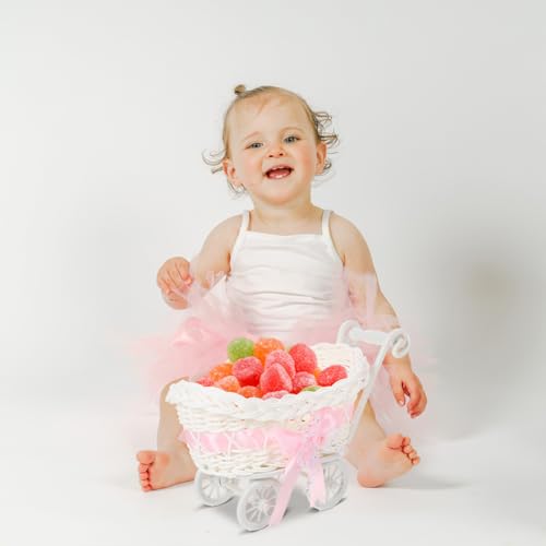 Ciieeo 4Pc Rattan Woven Basket Trolley Style Candy Box Wedding Flower Basket for Party Favors Baby Shower Table Decor Mini Treat Container 10.23 X 5.90 X 3.93 in by Ciieeo - Used condition - Image 2