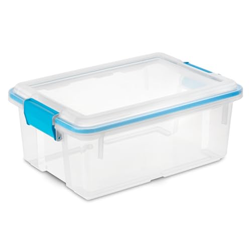 Sterilite 12 Qt Gasket Box, Stackable Storage Bin with Latching Lid and Tight Seal, Plastic Container to Organize Basement, Clear Base and Lid, 1-Pack