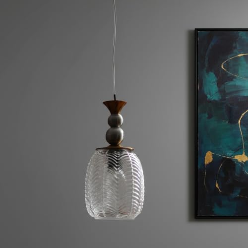 Image of ELIANTE Auris Modern Glass Hanging Light for Living Room & Dining Area | Metal Ceiling Lamp with Elegant Glass Shade | 3 Years Warranty | Free Bulb