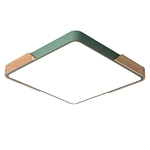 シャンデリア, スクエアシーリングライトミニマリスト木製照明器具天井、モダンなファームハウスフラッシュマウントライトメタルシーリングランプ、玄関、廊下、バルコニー、寝室、バスルーム用、ホワイト(Green,Square-40Cm)