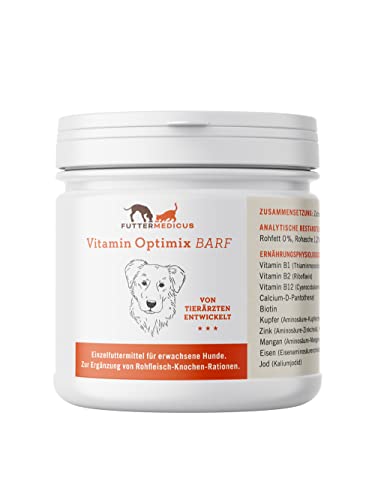 Futtermedicus Optimix Barf | 90 g | Ergänzungsfuttermittel für ausgewachsene Hunde | Spurenelement & B-Vitamin Ergänzung zum BARFen mit Knochen | Mit Zichorien-Inulin Cover