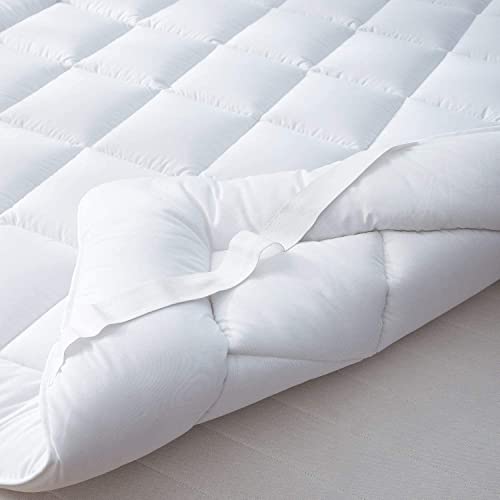 Twin Mattress Topper Soft Brushed Fabric 39X75 Quilted Down Alternative Anchor Band 4 Corner Elastic Protector Enhancer Extra Deep Fits 20 Inches Soft White Bed Cover #TOP2